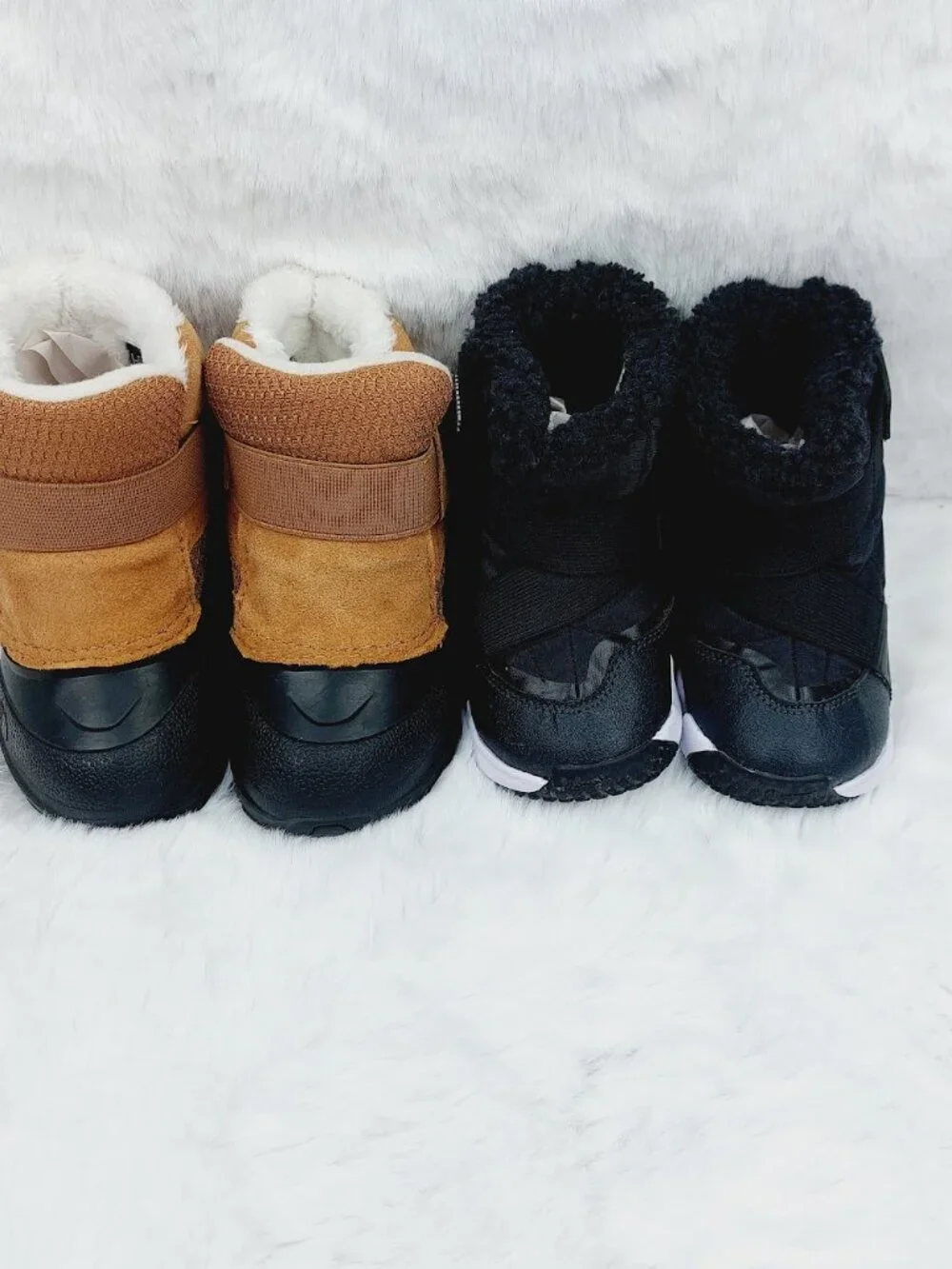 Set of 2 The North Face Nike Girl's Black Brown Hook & Loop Ankle Snow Boot Sz 7